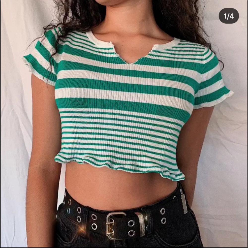 Green and white striped crop top
